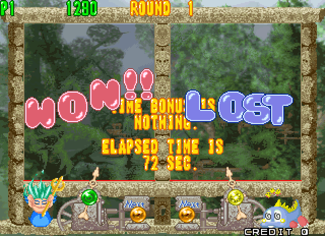 Bust-A-Move 4 Arcade Screenshot: Player 1 wins!