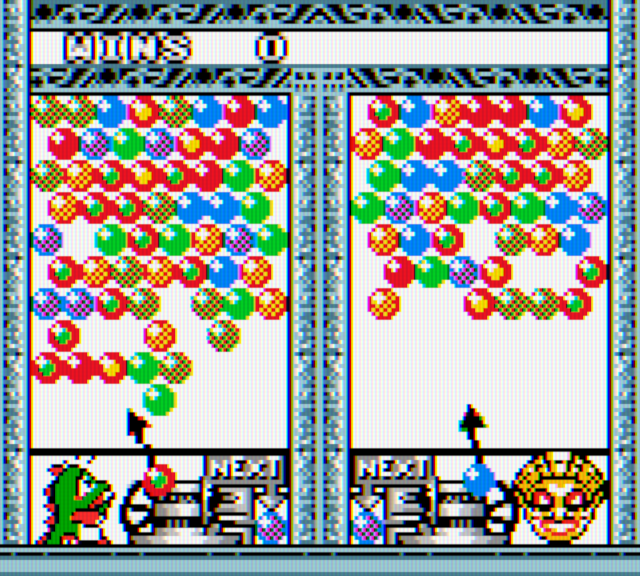Bust-A-Move 4 Game Boy Color Screenshot: I'm in trouble, the board is filling up!