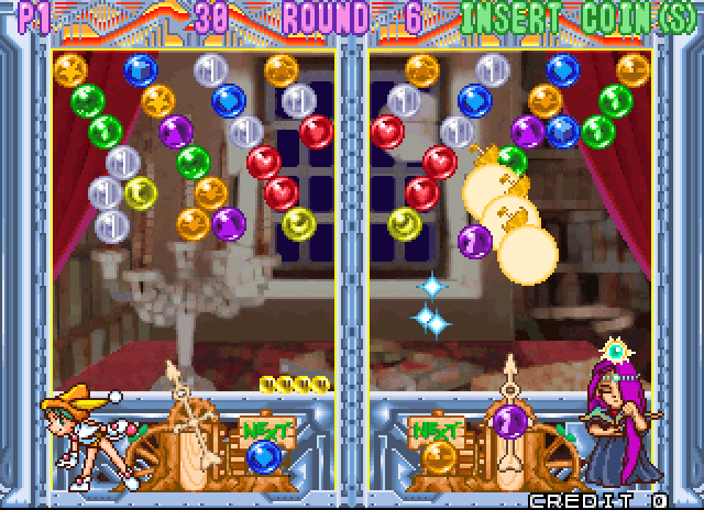 Bust-A-Move 3 Arcade Screenshot: This round is rather tricky! Be careful!