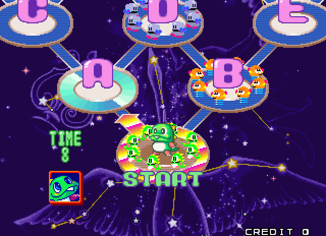 Bust-A-Move 3 Arcade Screenshot: Starting the single player puzzle mode.