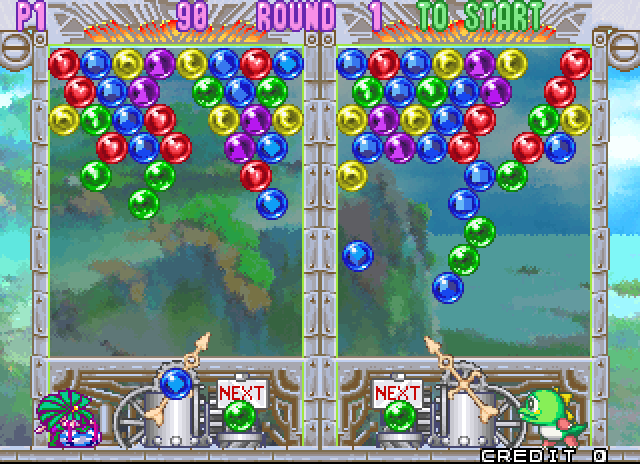 Bust-A-Move 3 Arcade Screenshot: The board fills up with bubbles.