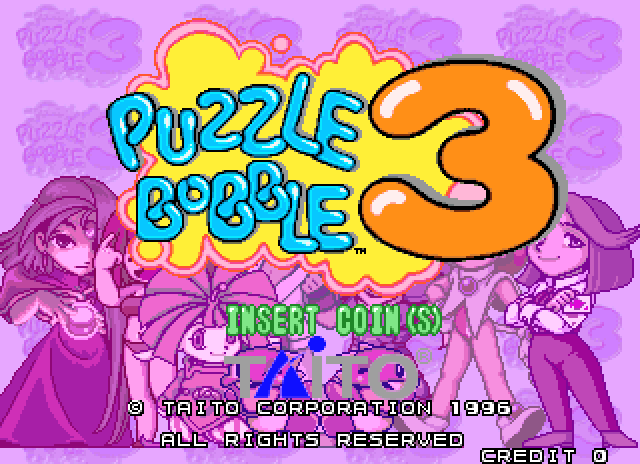 Bust-A-Move 3 Arcade Screenshot: Insert coins to begin.