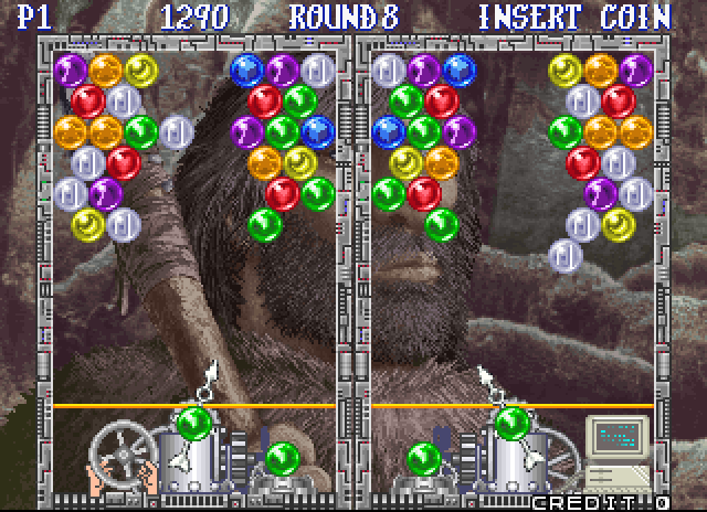 Bust-A-Move Again Arcade Screenshot: This round begins with a number of empty spaces...a new challenge!