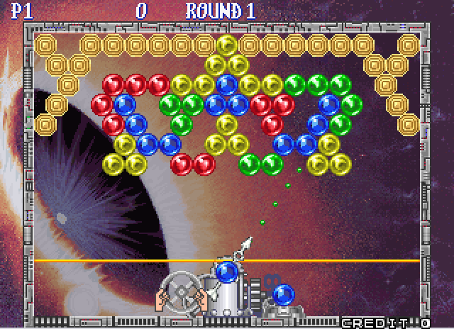 Bust-A-Move Again Arcade Screenshot: The first puzzle.