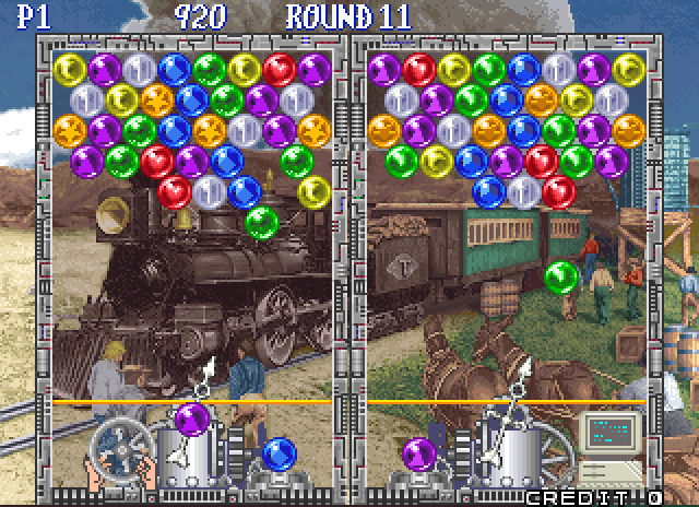 Bust-A-Move Again Arcade Screenshot: Each round features a different background image.