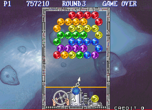 Bust-A-Move Again Arcade Screenshot: A colorful array of bubbles...