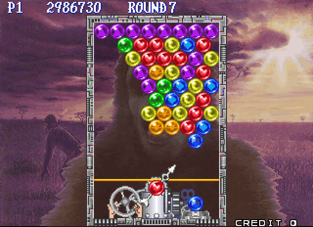 Bust-A-Move Again Arcade Screenshot: A purple bubble would really help here...