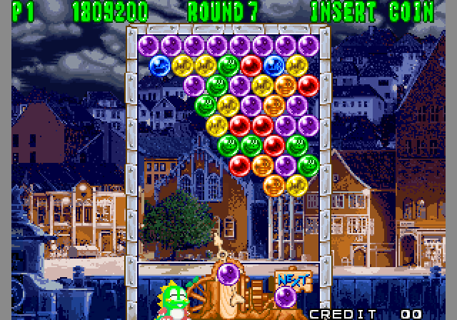 Bust-A-Move Again Arcade Screenshot: Starting another tricky level...