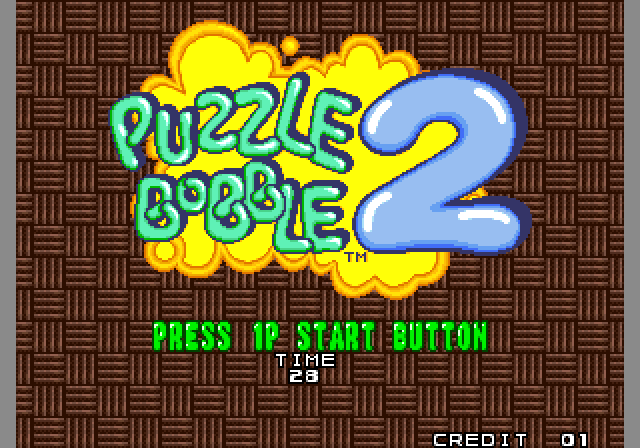 Bust-A-Move Again Arcade Screenshot: Press 1P button to begin.