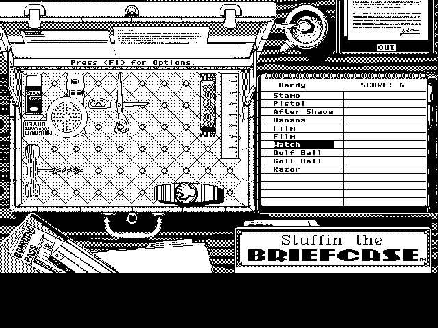 Getaway IBM PC/Compatibles Screenshot: Stuffin the Briefcase: Be careful with the eye glasses!