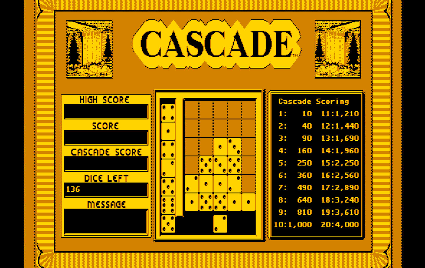 Getaway IBM PC/Compatibles Screenshot: Cascade: Placing dice on the board...