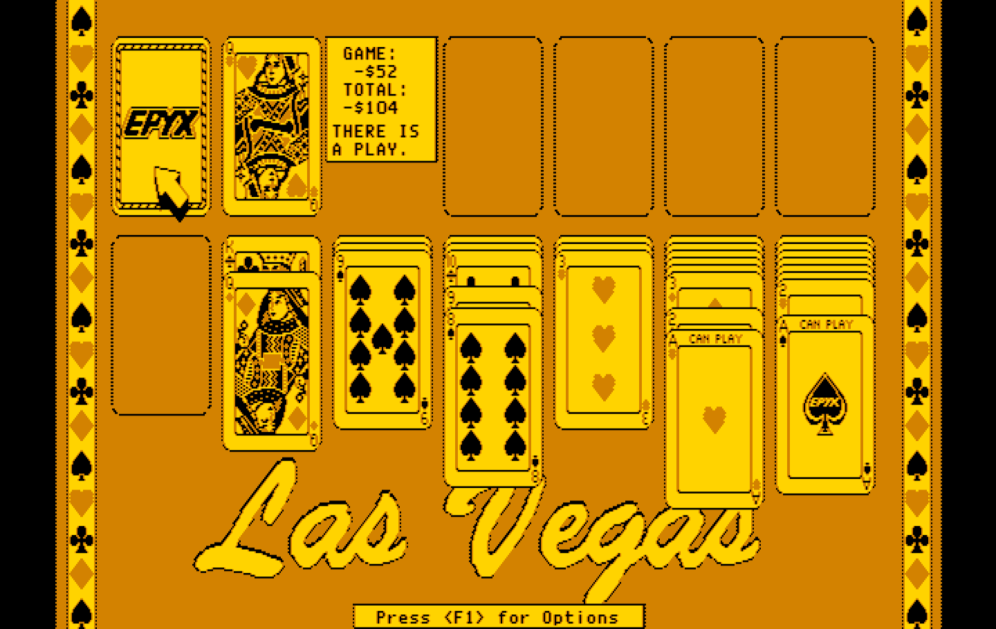 Getaway IBM PC/Compatibles Screenshot: Solitair: Las Vegas game in progress.