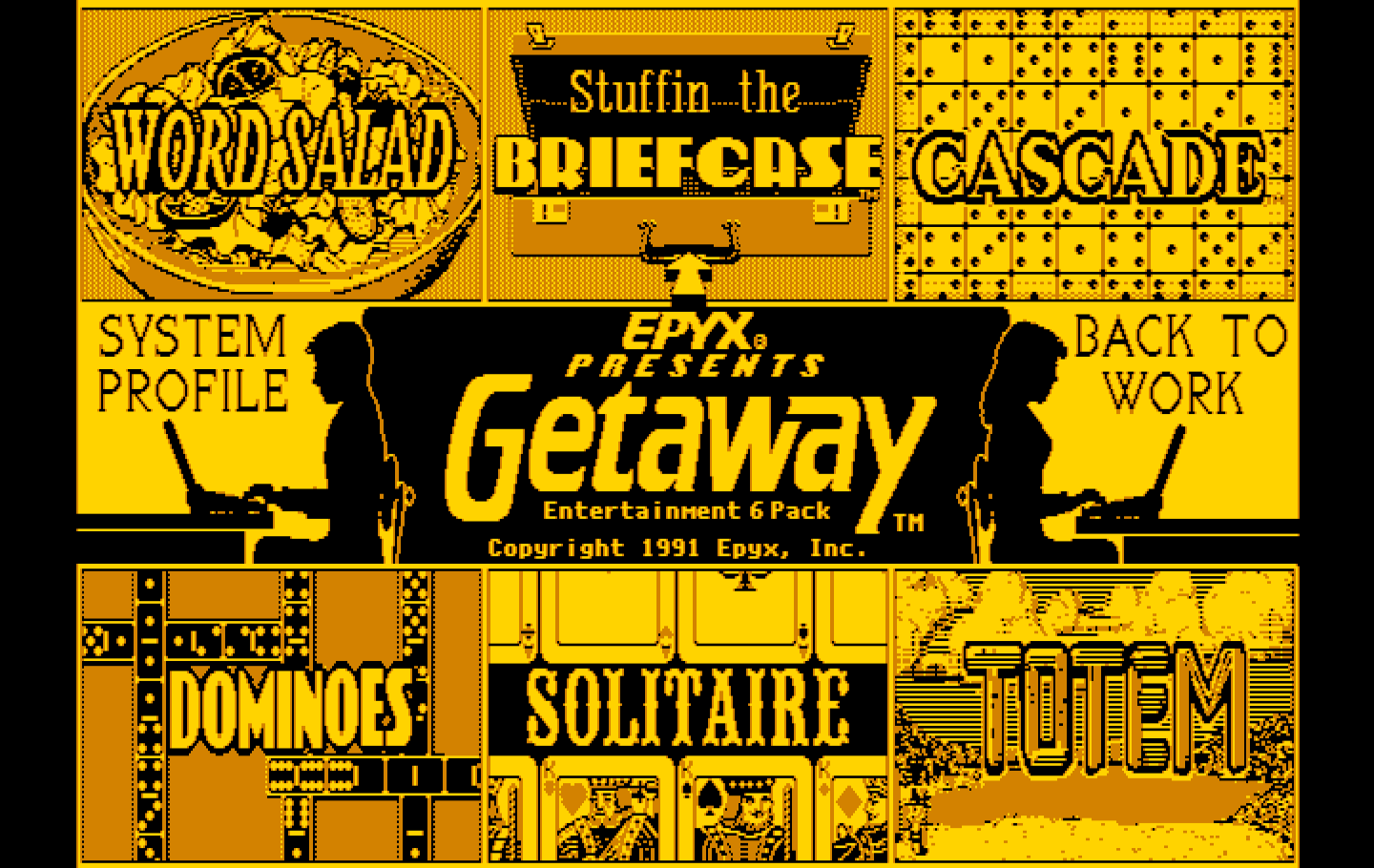 Getaway IBM PC/Compatibles Screenshot: The main menu.