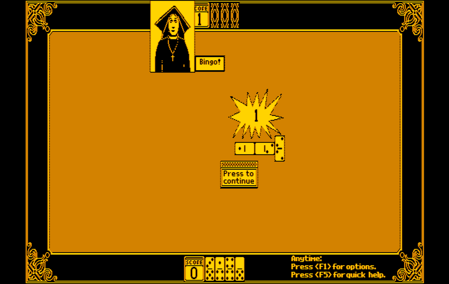 Getaway IBM PC/Compatibles Screenshot: Dominoes: Bingo!