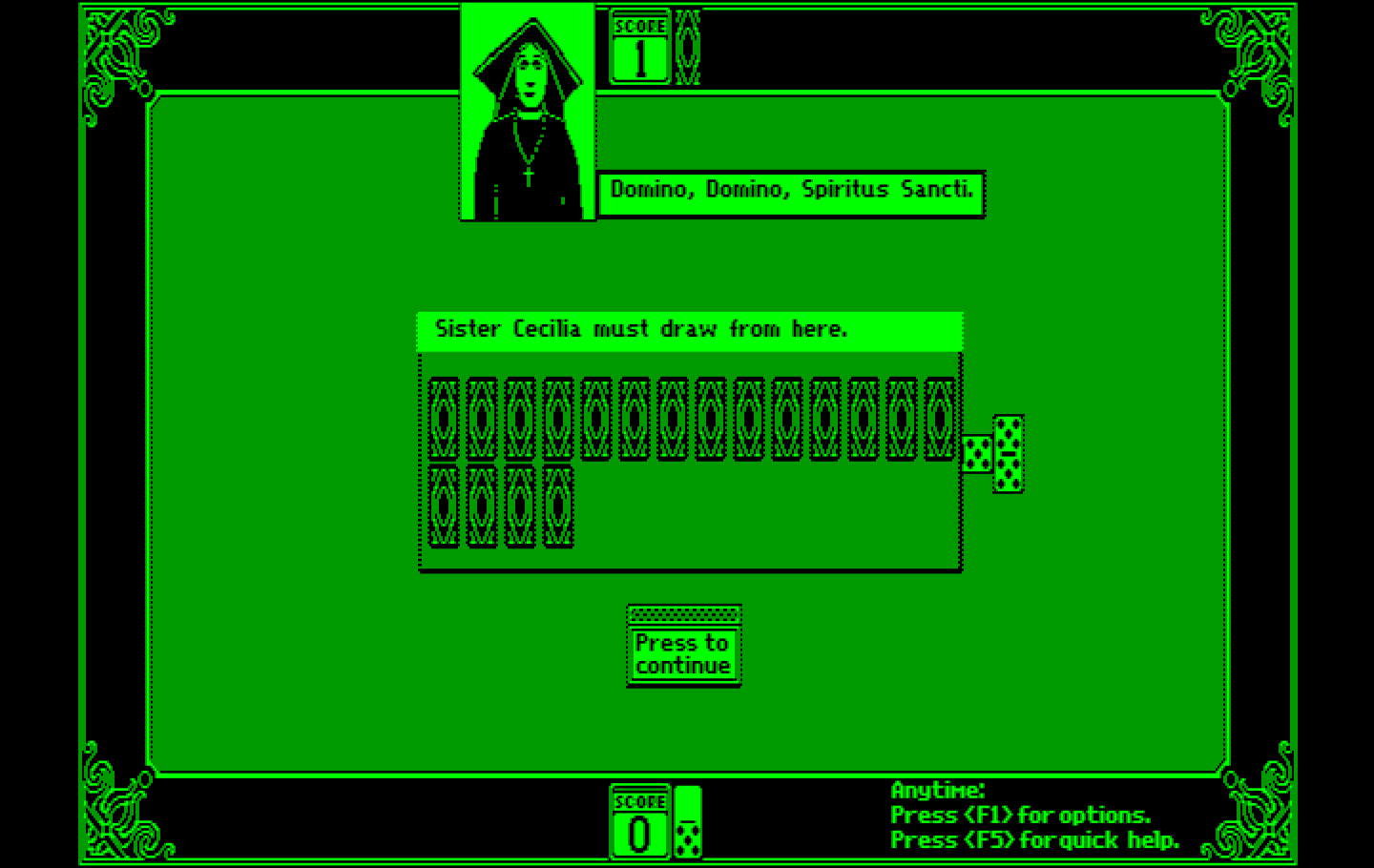 Getaway IBM PC/Compatibles Screenshot: Dominoes: My opponent needs to draw...