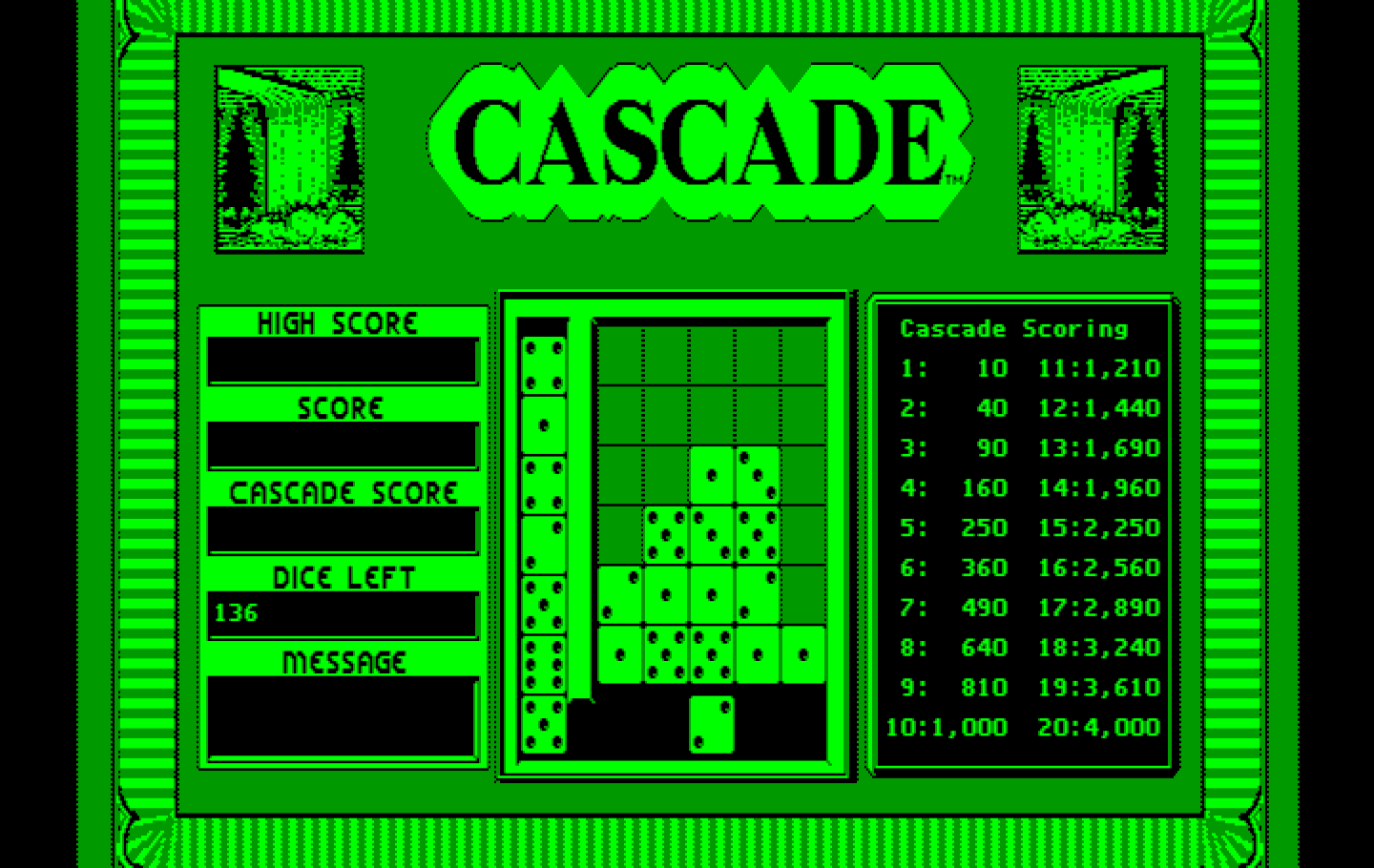 Getaway IBM PC/Compatibles Screenshot: Cascade: Placing dice on the board...