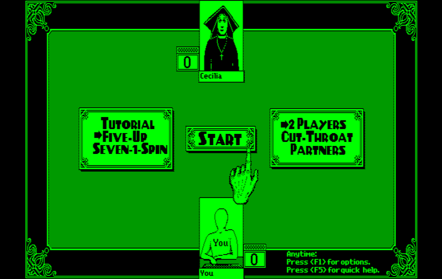 Getaway IBM PC/Compatibles Screenshot: Dominoes: Ready to start?