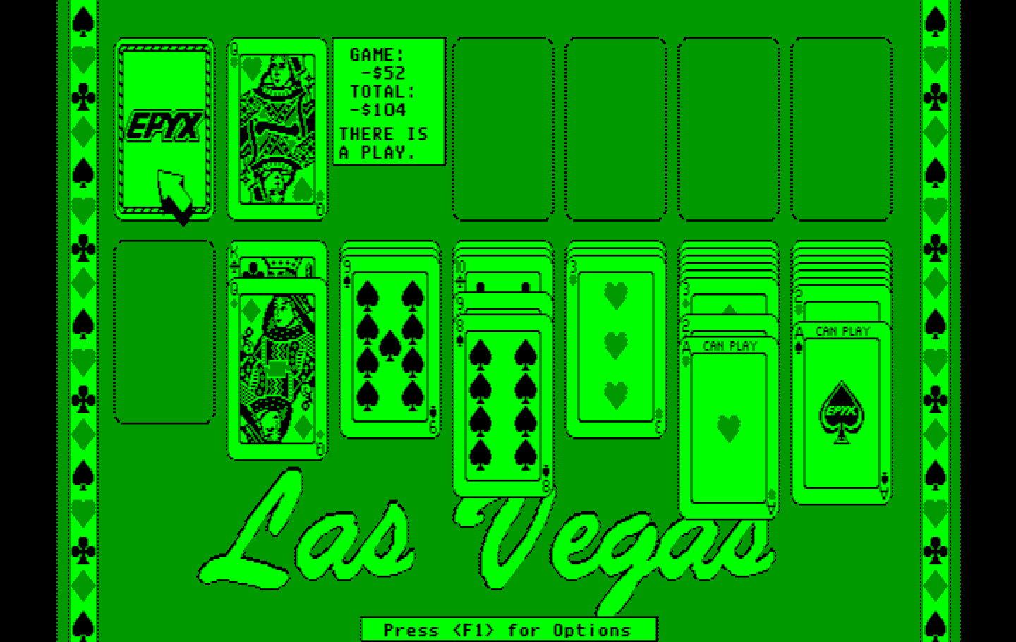 Getaway IBM PC/Compatibles Screenshot: Solitair: Las Vegas game in progress.