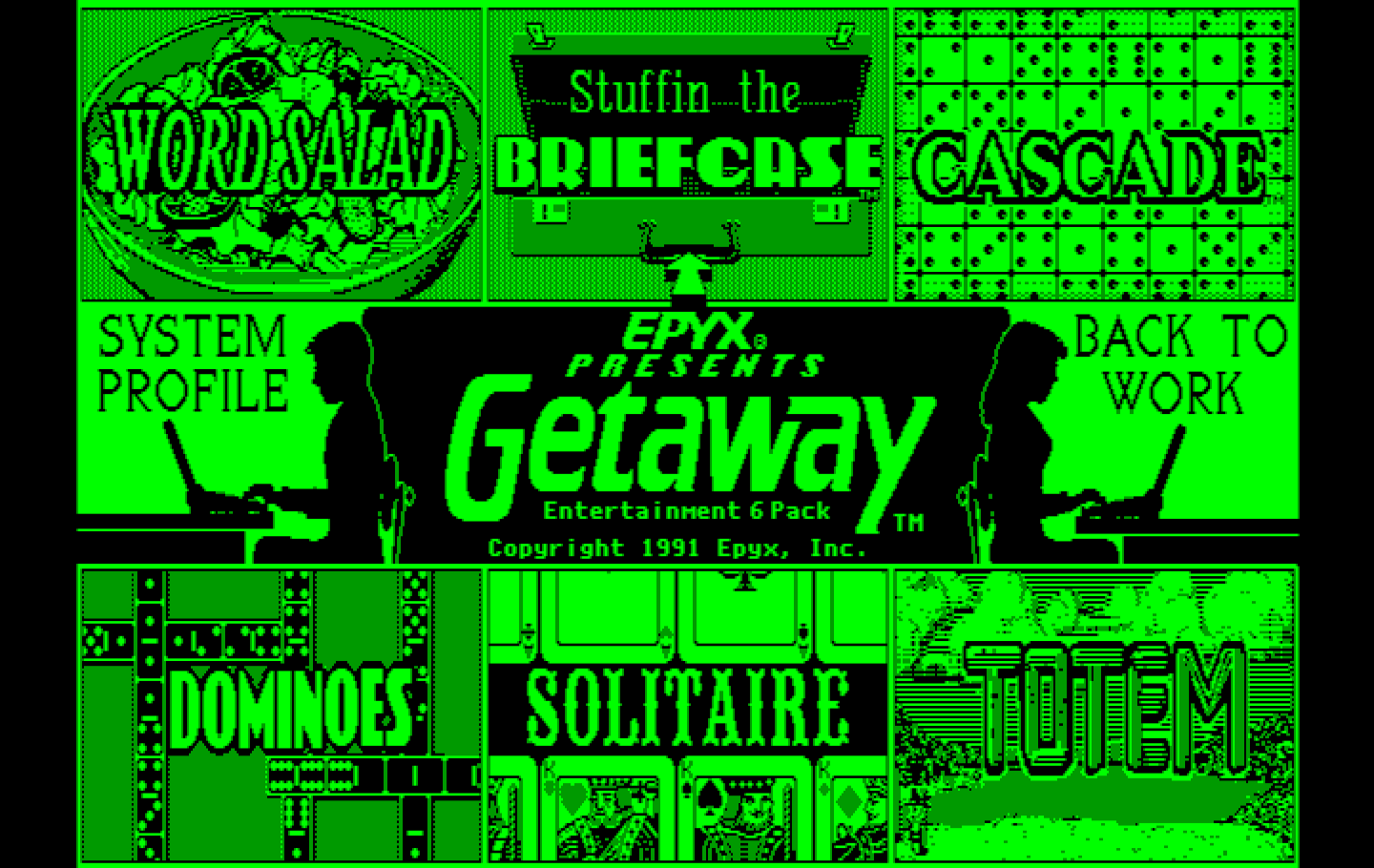 Getaway IBM PC/Compatibles Screenshot: The main menu.