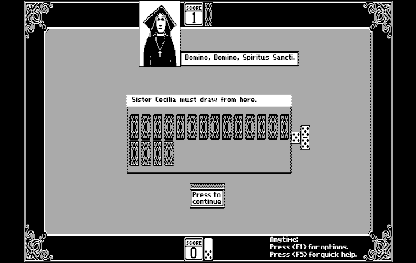 Getaway IBM PC/Compatibles Screenshot: Dominoes: My opponent needs to draw...