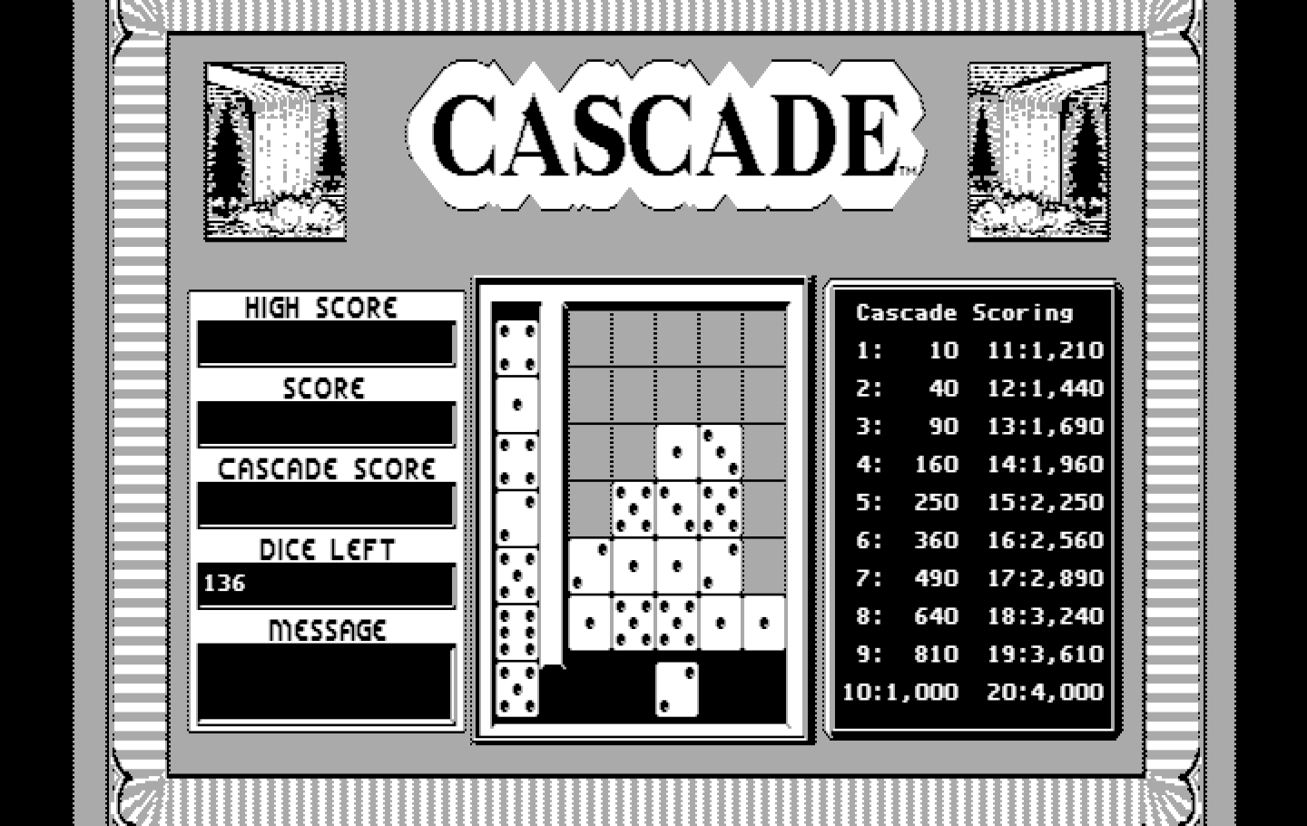 Getaway IBM PC/Compatibles Screenshot: Cascade: Placing dice on the board...