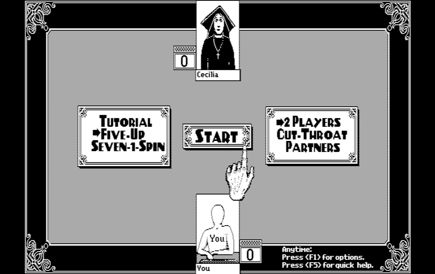 Getaway IBM PC/Compatibles Screenshot: Dominoes: Ready to start?