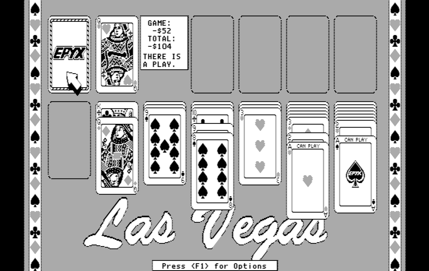 Getaway IBM PC/Compatibles Screenshot: Solitair: Las Vegas game in progress.