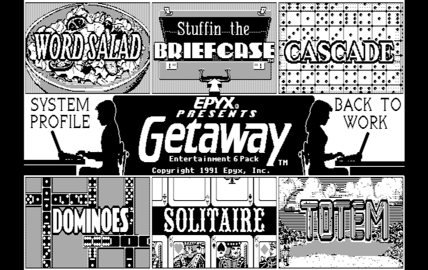 Getaway IBM PC/Compatibles Screenshot: The main menu.