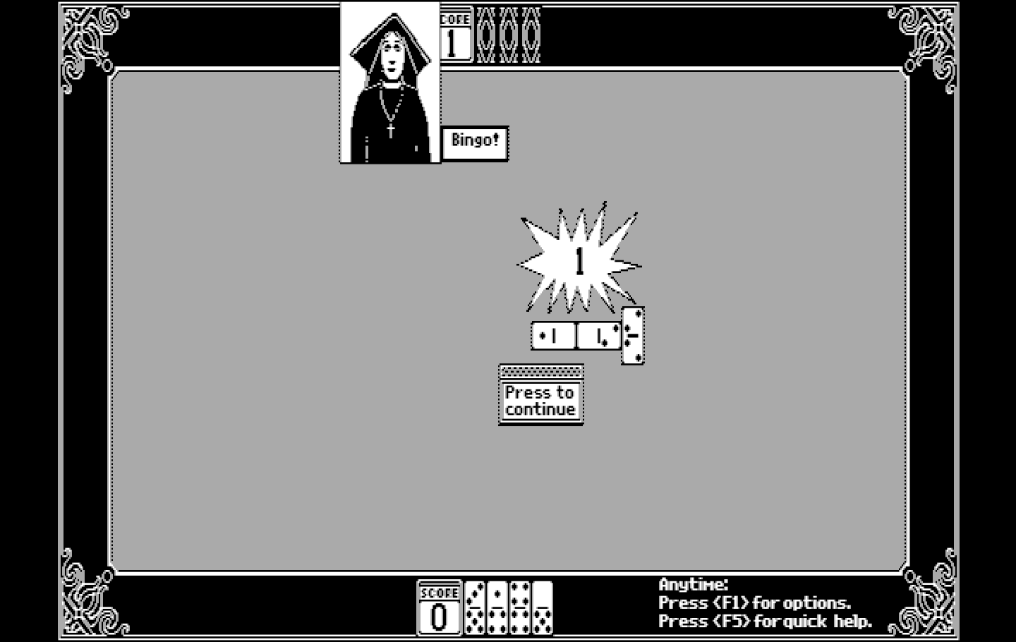 Getaway IBM PC/Compatibles Screenshot: Dominoes: Bingo!