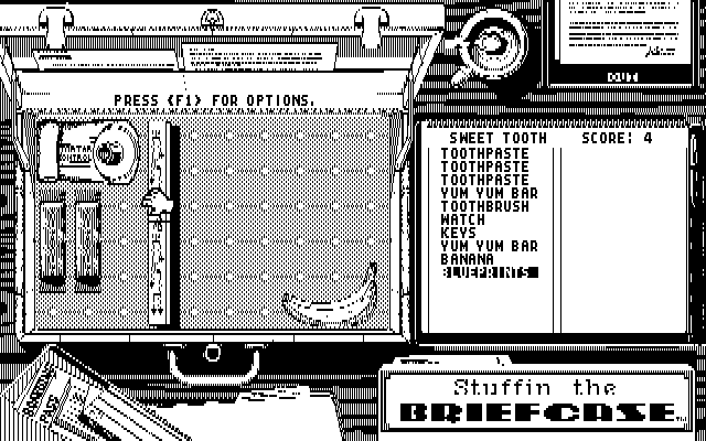 Getaway IBM PC/Compatibles Screenshot: Stuffin the Briefcase: Placing more items in the briefcase...