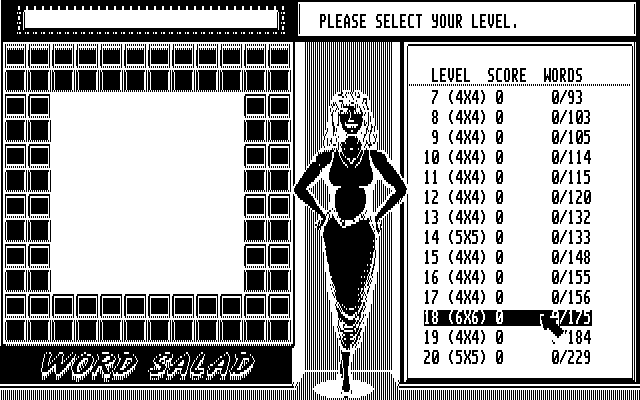 Getaway IBM PC/Compatibles Screenshot: Word Salad: Select a level.