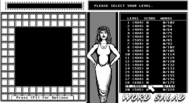 Getaway IBM PC/Compatibles Screenshot: Word Salad: Select a level.