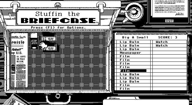 Getaway IBM PC/Compatibles Screenshot: Stuffin the briefcase: Each game offers different items and a different challenge.
