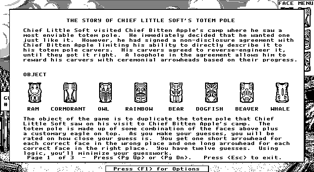 Getaway IBM PC/Compatibles Screenshot: Totem: Game instructions.