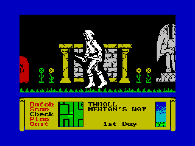 Dark Sceptre ZX Spectrum Screenshot: A character moves on to a new destination.