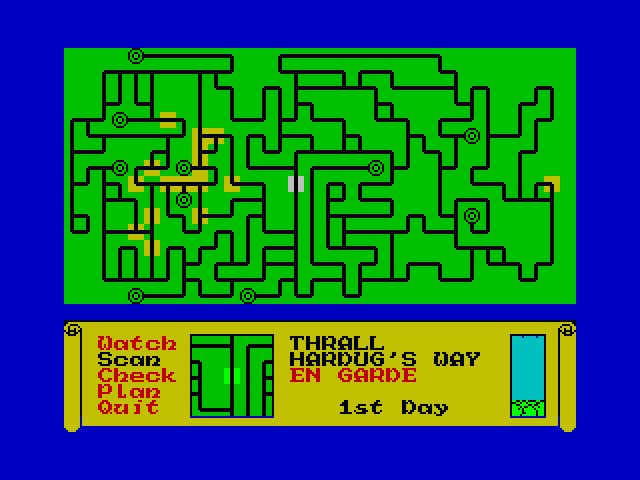 Dark Sceptre ZX Spectrum Screenshot: Keep an eye on the map to see what's going on.