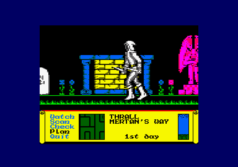 Dark Sceptre Amstrad CPC Screenshot: My character takes off to execute the given orders.