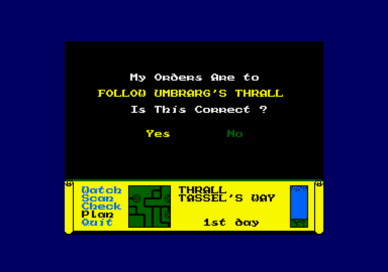 Dark Sceptre Amstrad CPC Screenshot: Confirm the orders.