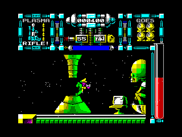 Dan Dare III: The Escape ZX Spectrum Screenshot: Blast this large creature before it gets you!