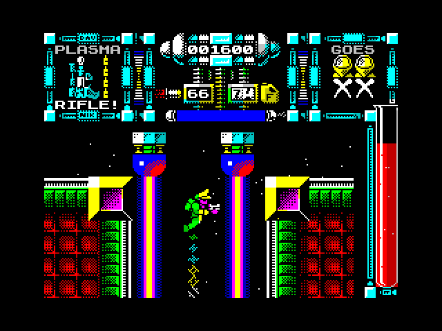Dan Dare III: The Escape ZX Spectrum Screenshot: Flying through a tunnel...
