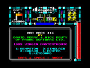Dan Dare III: The Escape for ZX Spectrum - Title screen and main menu.