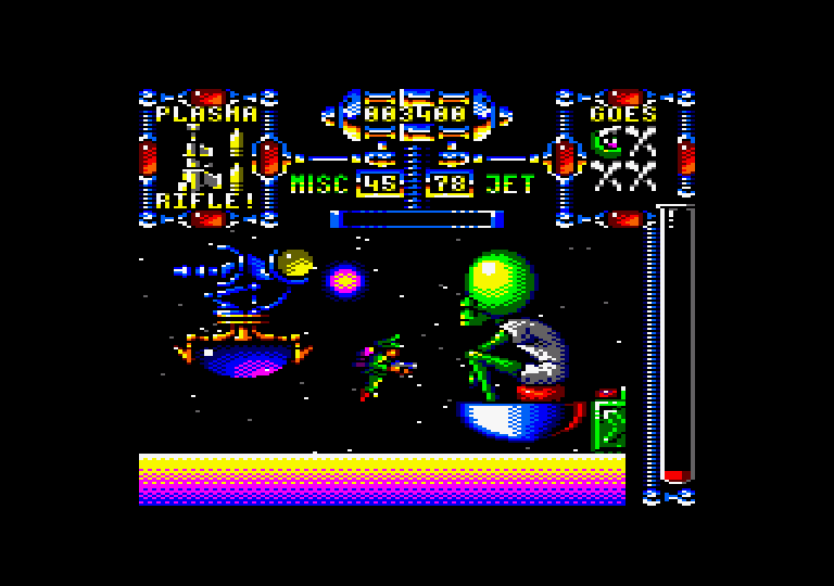 Dan Dare III: The Escape Amstrad CPC Screenshot: Another large alien adversary!