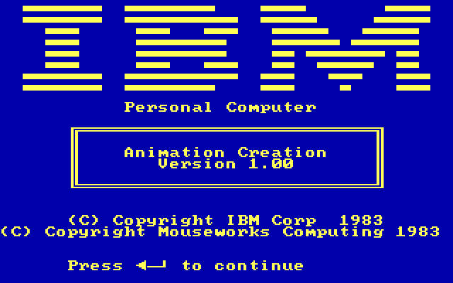Animation Creation IBM PC/Compatibles Screenshot: Title screen.