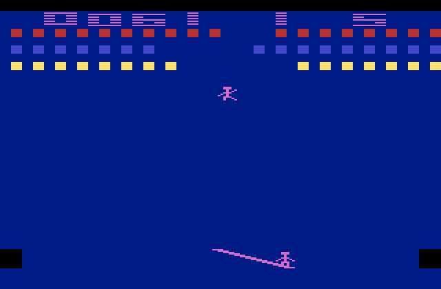 Circus Atari Atari 2600 Screenshot: Jumping up to pop the balloons.