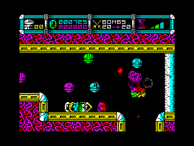 Cybernoid: The Fighting Machine ZX Spectrum Screenshot: Killed again by an onslaught of opponents.