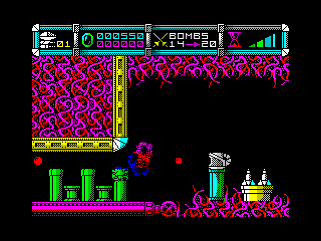 Cybernoid: The Fighting Machine ZX Spectrum Screenshot: I've been hit!