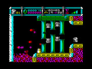 Cybernoid: The Fighting Machine for ZX Spectrum - Those things betweent he pillars move up and down, so be careful passing through...