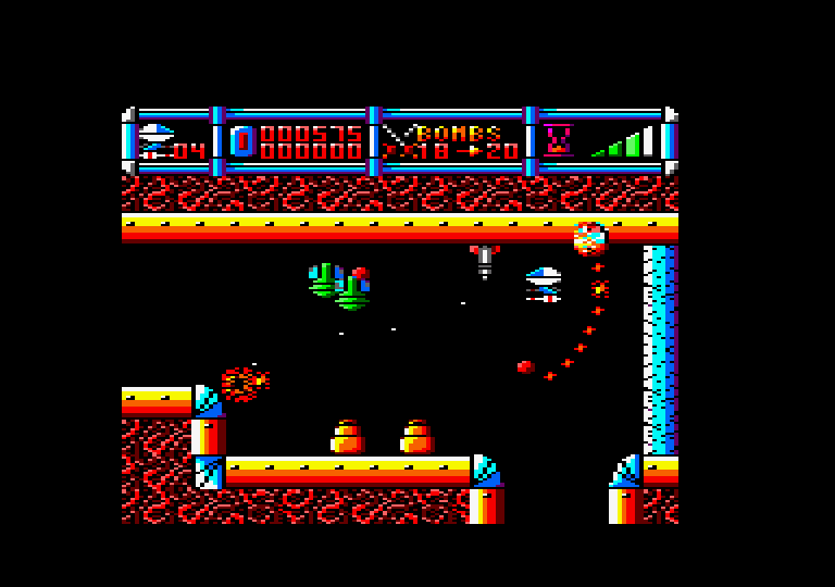 Cybernoid: The Fighting Machine Amstrad CPC Screenshot: Another enemy onslaught occurs on this screen.