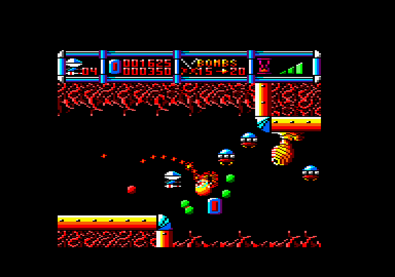 Cybernoid: The Fighting Machine Amstrad CPC Screenshot: There's a lot of dangers to avoid here.
