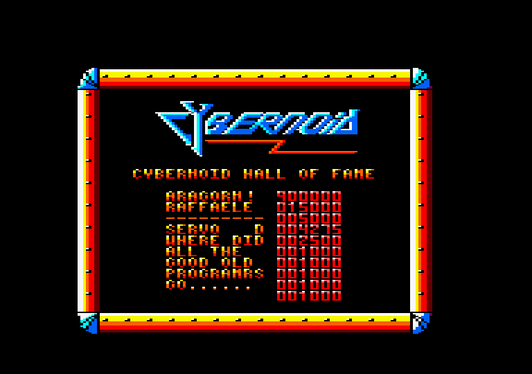 Cybernoid: The Fighting Machine Amstrad CPC Screenshot: The high score table.